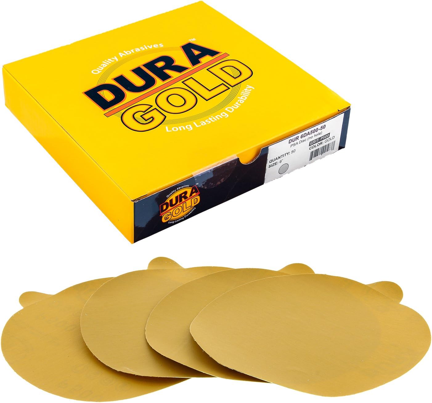 Dura-Gold - Premium - 80 Grit 6" Gold PSA Self Adhesive Stickyback Sanding Discs for DA Sanders - Box of 50 Sandpaper Finishing Discs for Automotive and Woodworking: Automotive