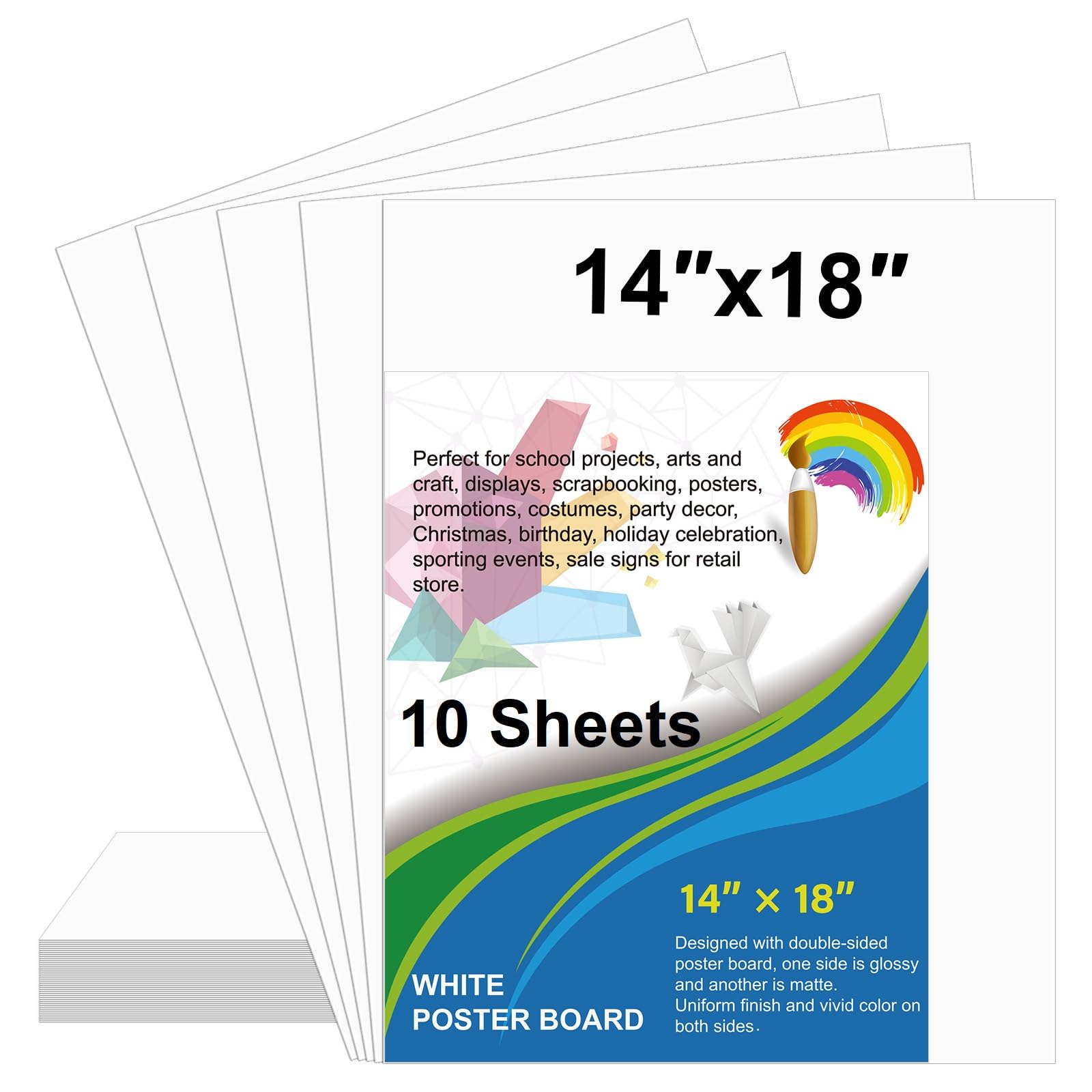 Photo 1 of 10 Pcs White Poster Board Paper 14x18, ROOKEA Blank Graphic Display Vision Boards Bulk for School Arts Classroom Crafts Projects Presentations Drawing Scrapbooking