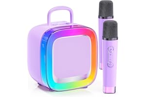 Kinglucky Karaoke Machine for Kids Girls Ages 3-12 with 2 Light-Up Microphones, Bigger Size Yet Portable Bluetooth Speaker with Voice Effects for Birthday, Family Fun & Party (Purple)