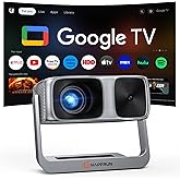 2000 ANSI Official Licensed Google TV Outdoor Projector 4K Decoding, Smart Projector with Wifi and Bluetooth, Auto Focus, Dolby Sound, Built-in Apps, HAPPRUN Indoor Home Theater with 270° Stand