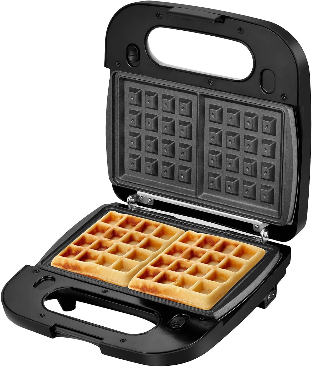 Laukingdom Belgian Waffle Maker with Removable Plates, Sandwich Maker, Panini Press Grill,Toaster and 3-in-1 Detachable Non-stick Coating, Stainless Steel Surface and Drip Tray, Breakfast Sandwich Maker 2 Slice Black