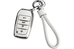 JOYEAR for Toyota Keychain with Key Fob Cover Compatible with 2025 Camry,2021-2024 Venza,Grand Highlander,Hilux,Fortuner, Land Cruiser,2022-2024 Tundra,Corolla Cross,Prius 4 Buttons(Silver-White)