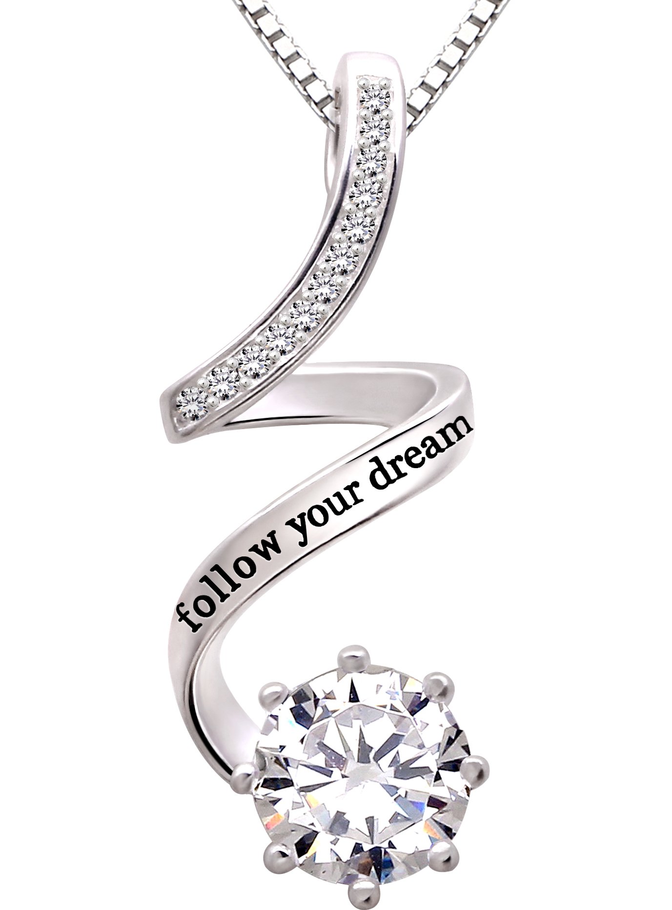 ALOV Jewelry Sterling Silver "follow your dream" Cubic Zirconia Pendant Necklace