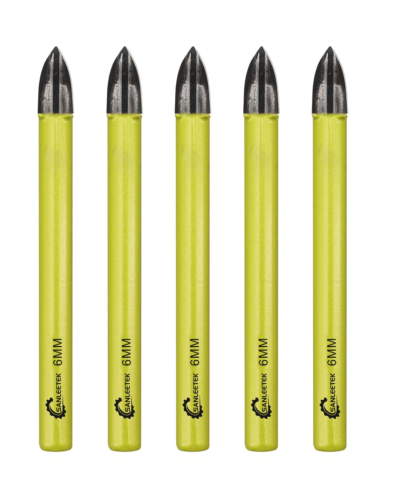 Masonry Carbide Drill Bits Set - 5pcs 6mm Tungsten Carbide Tip with Round Shank for Wood Plastic Masonry Ceramic Tile Concrete SANLEETEK