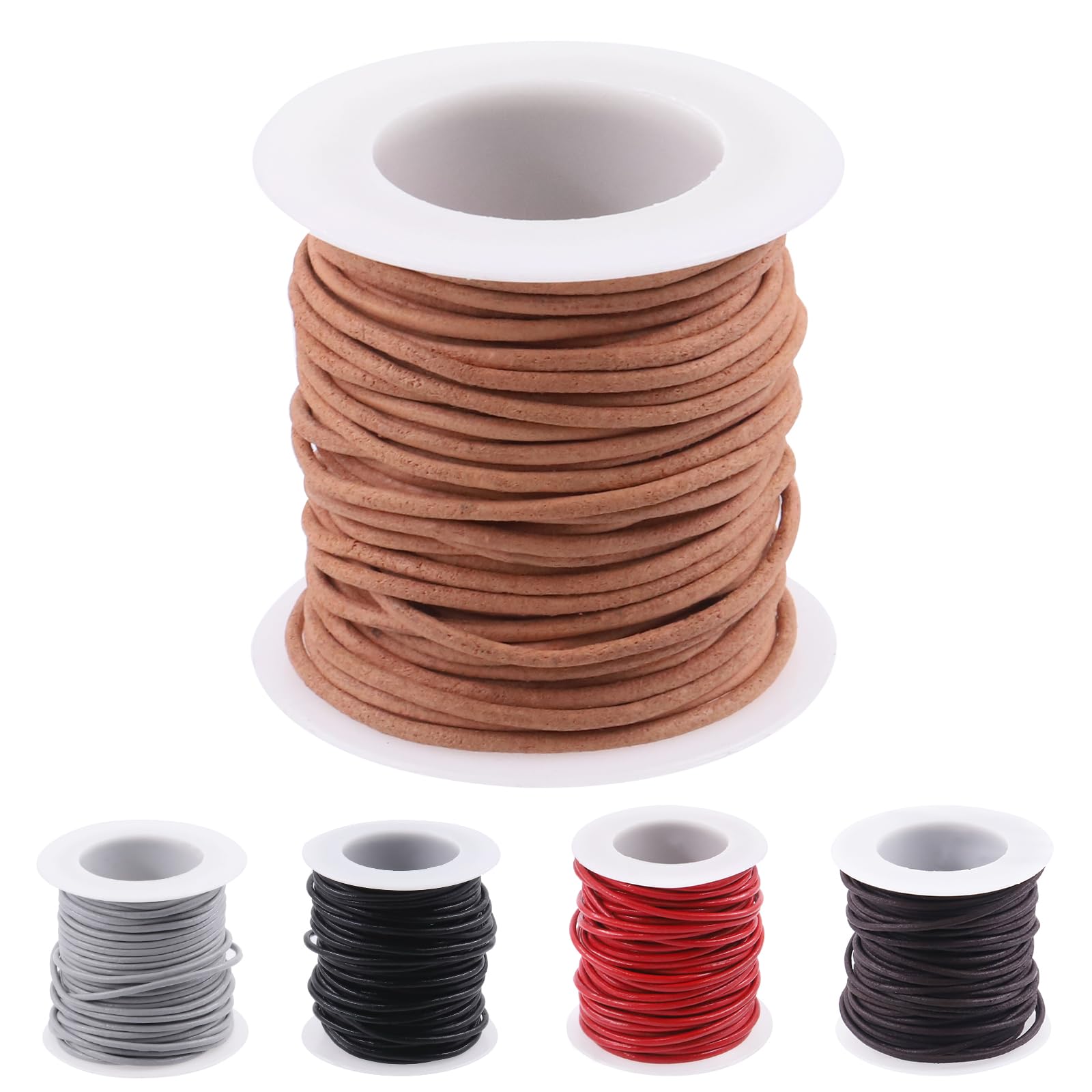 Rustark 10m11 Yards x 2mm Natural Round Leather String Cord Soft Leather Rope Cord Spool for Necklaces Bracelets Shoelace Wrapping Crafts Jewelry Making Supplies
