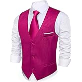Barry.Wang Mens Formal Suit Vest Striped Casual V-neck Slim Fit Solid Color Waistcoat for Wedding Party Tuxedo