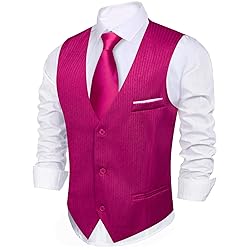 Barry.Wang Mens Hot Pink Formal Vest Striped Casual