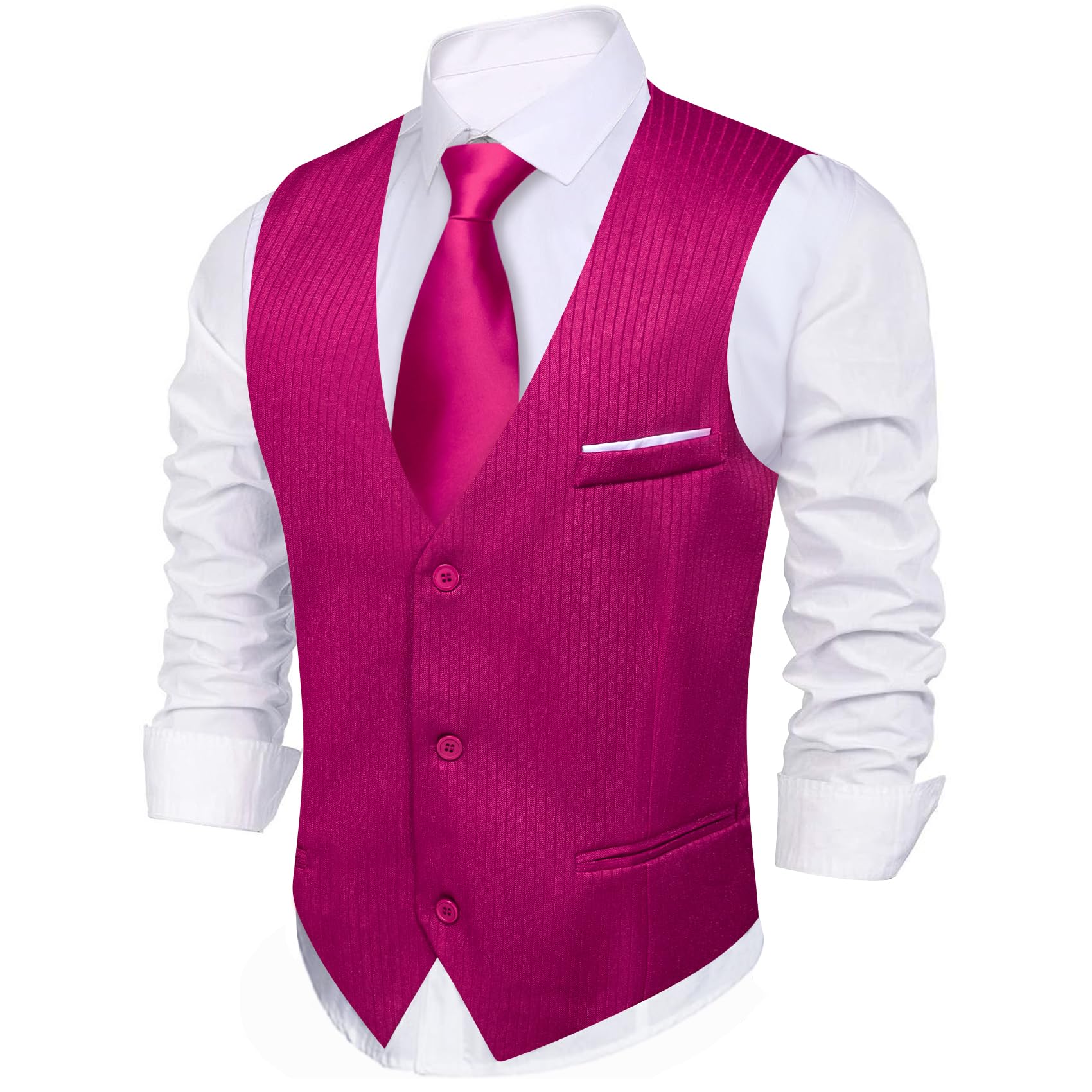 Barry.Wang Mens Hot Pink Formal Vest Striped Casual