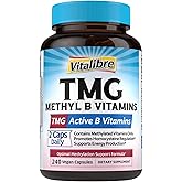 Vitalibre TMG Supplements, Methyl B Complex, 5-MTHF Folate, B12 Methylcobalamin, TMG Trimethylglycine, Methylfolate, 240 Vegan Caps