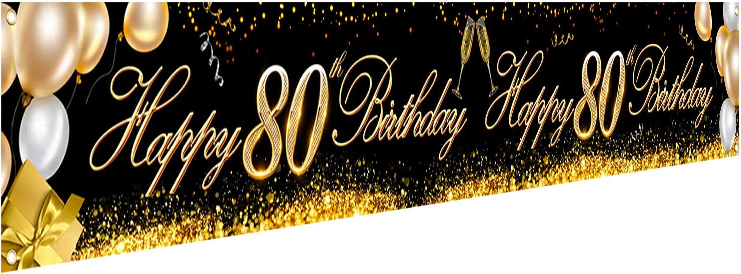 HOWAF Long Happy 80th Birthday Banner Decoration Black Gold, Banner for 80th Birthday Decoration Backdrop Garden Table Wall - Image 3