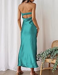 Realtix Satin Silk Backless Tube Tops Maxi Dress