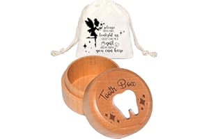 FAIDOLLRY Tooth Fairy Box with Tooth Fairy Bag Pouch,3D Carved Wooden Box,Souvenir Dropped Tooth, Baby Teeth Keepsake Storage Box, Tooth Fairy Gifts for Kids.