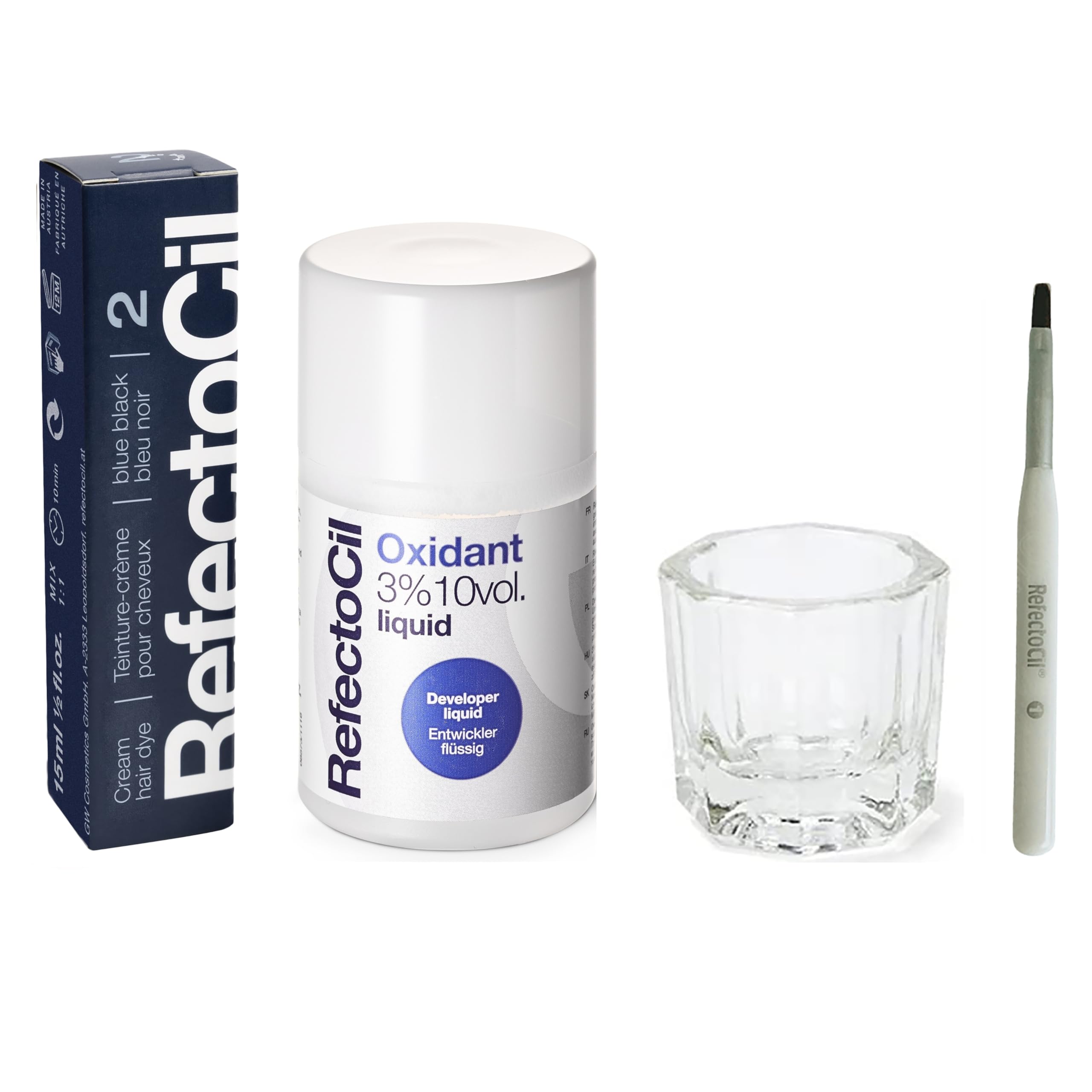 RefectoCil Blue Black (#2) Hair Tinting Kit Includes Cream Hair Dye + Mixing Brush & Mixing Dish Image