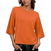 Lomon Womens Sweaters Dressy Casual 3/4 Length Sleeve Sweater Crewneck Lightweight Knit Tops Loose fit