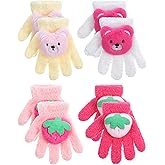 Fourluoo 4 Pairs Winter Gloves for Kids Full Finger Girls Toddler Gloves Cute Cartoon Warm Mittens for Boys Girls 3-8 Years