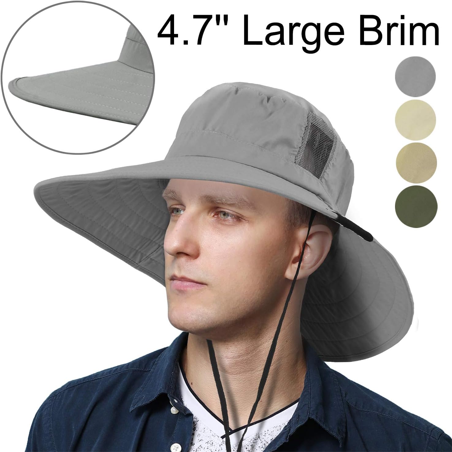 Tirrinia Unisex Outdoor Safari Sun Hat Wide Brim Boonie Cap with Adjustable Drawstring for Camping Hiking Fishing Hunting Boating