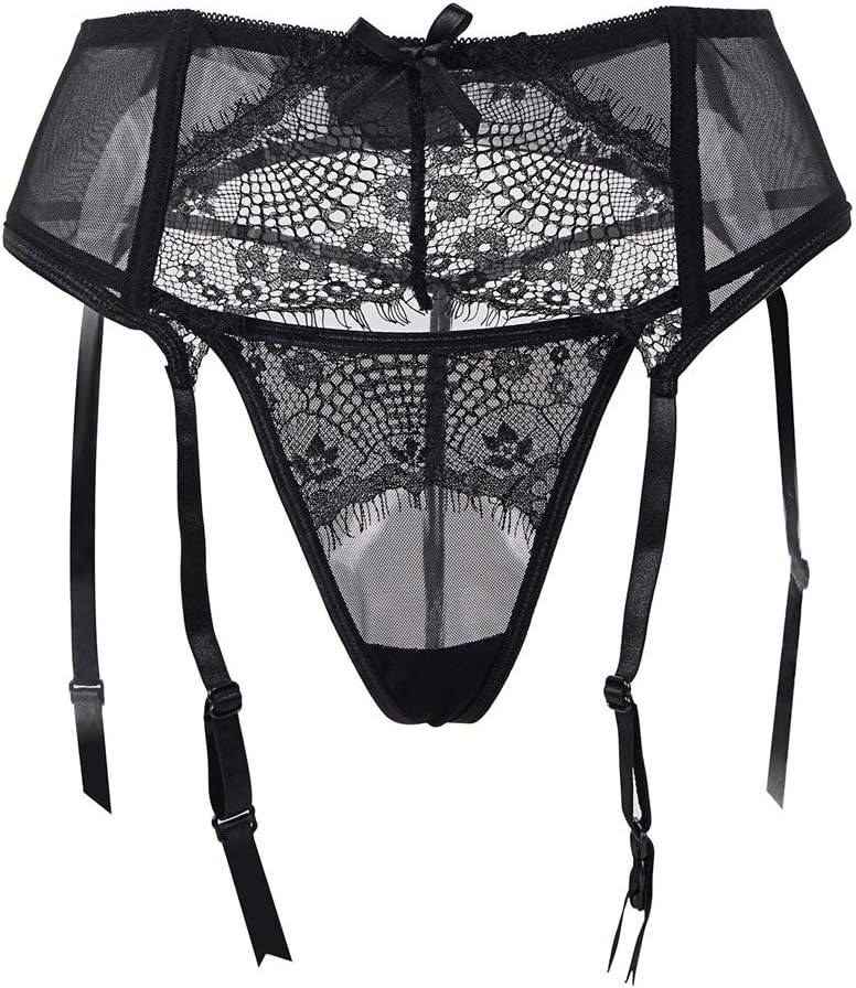 comeondear Women Lace Suspender Garter Belt Plus Size Lingerie with G-String for Thigh High Stockings