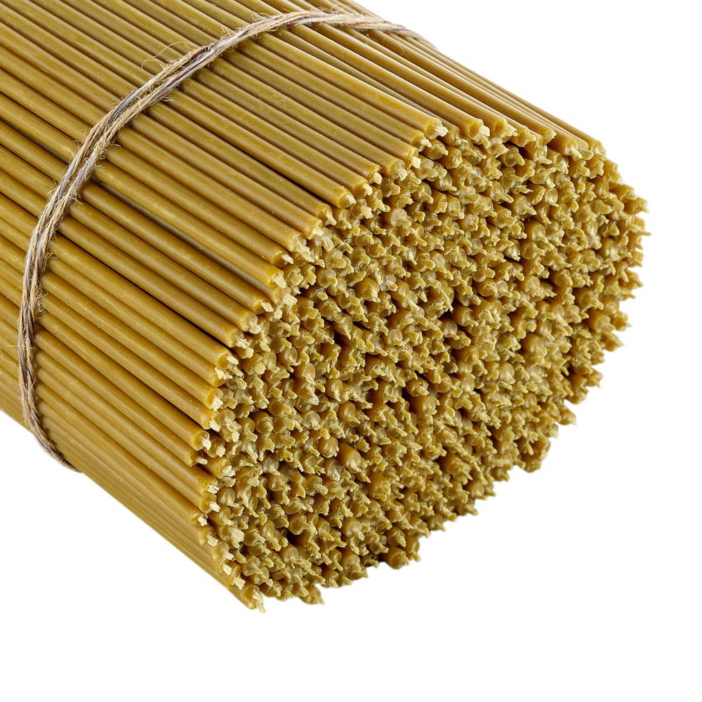 Danilovo Pure Beeswax Candles - Honey-Scented, Decorative Thin Taper Candles - Ideal for Birthday Decoration or Church Prayers - Drip Free, Tall & Smokeless Pack of 400 pcs, 16 cm x 5,4 mm