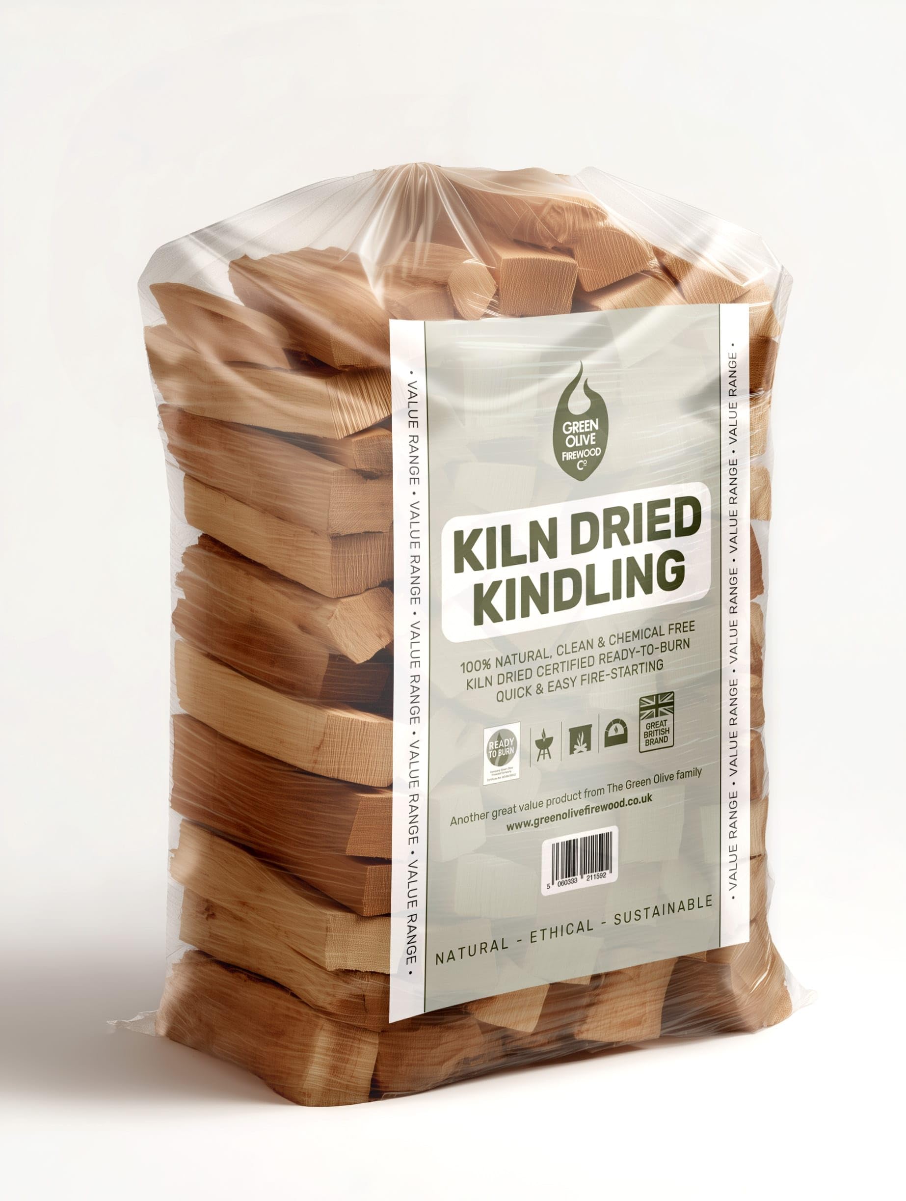 Green Olive Firewood - Approx 2.2KG Bag of Kiln Dried Kindling Wood - Firestarting Sticks - Natural Fire Lighters for Log Burners, Wood Burning Stoves, BBQS, Camping, fireplaces & Pizza Ovens