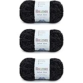 Velvet Chenille Yarn for Crocheting Handcrafts Weaving,3 Skein(Black)