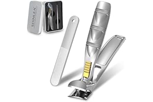 SHINLEA Nail Clippers for Seniors Thick Toenails, Professional Fingernail Toenail Clippers with Catcher, Sharp Wide Opening and Long Handle Nail Cutter Set for Men Women, Silver
