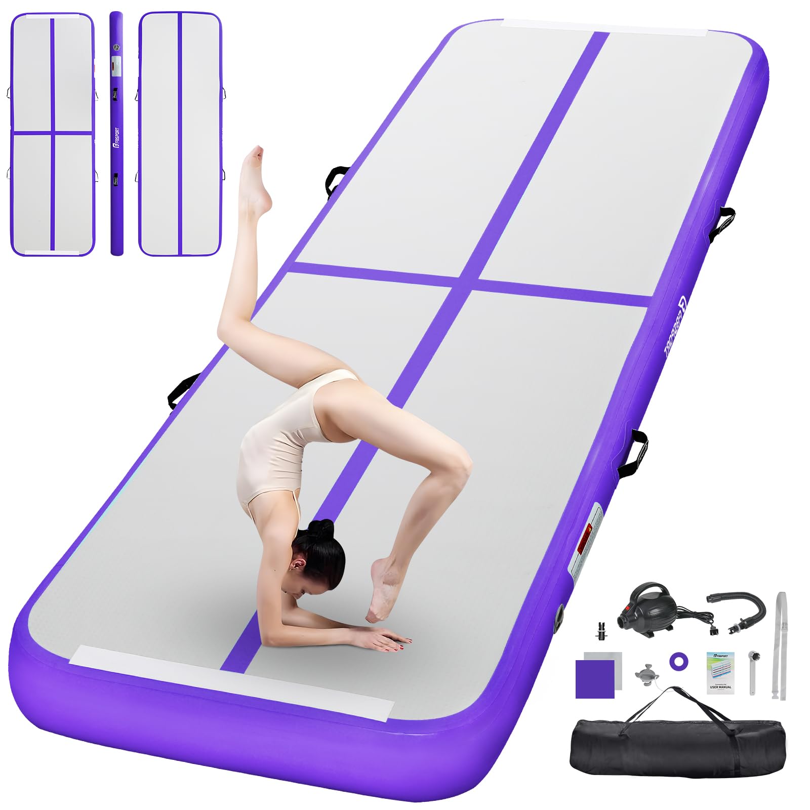 FBSPORT 13.12ft Inflatable Air Gymnastics Mat Training Mats 4 inches Thickness Gymnastics Tracks for Home Use/Training/Cheerleading/Yoga/Water with Pump Image