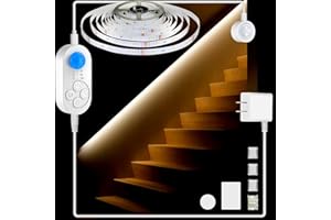 orgaror Dual Sensor Stair Lights Indoor, Motion Activated Plug-in Step Light Strip Indoor with Dimmer, Delay Timer for Stairway (Warm White 3000K (16.4FT Light Strip), Power Adapter (3.28FT Cable))