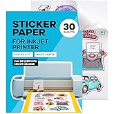 Sticker Paper for Inkjet Printer - (30 Sheets), 8.5 x 11 Letter Size, Matte Sticker Paper - Ideal for Crafting and Printing V