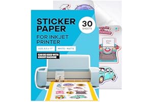 Sticker Paper for Inkjet Printer - (30 Sheets), 8.5 x 11 Letter Size, Matte Sticker Paper - Ideal for Crafting and Printing V