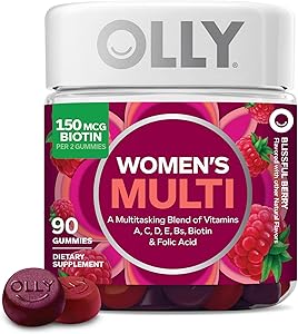 OLLY Women's Multivitamin Gummy, Vitamins A, D, C, E, Biotin, Folic Acid, Adult Chewable Vitamin, Berry Flavor, 45 Day Supply