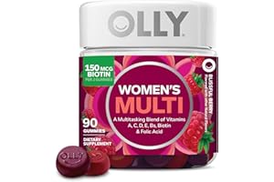 OLLY Women's Multivitamin Gummy, Vitamins A, D, C, E, Biotin, Folic Acid, Adult Chewable Vitamin, Berry Flavor, 45 Day Supply - 90 Count