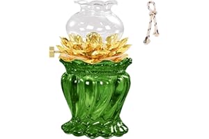 RNUIE Oil Lamp for Indoor Use,Vintage Glass Kerosene Lamp with Wick,Lotus Flower Lamp for Buddha Front Light ,Altar Supplies,Emergency Lighting Decor (Green)