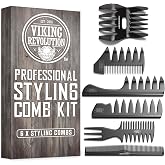 Viking Revolution Professional Hair Styling Combs for Men - 6 Piece Set | Anti-Static &amp; Durable Design - For Styling, Texturizing &amp; Detangling - Easy to Clean - Professional Grade