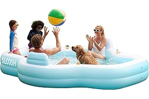 SLOOSH Inflatable Pool for Family with Seats, 120" x 101" x 26" Full-Sized Blow Up Durable Thickened Above Ground Pool with Backrest Cup Holders,Swimming Pools for Backyard Summer Water Lawn, Cyan