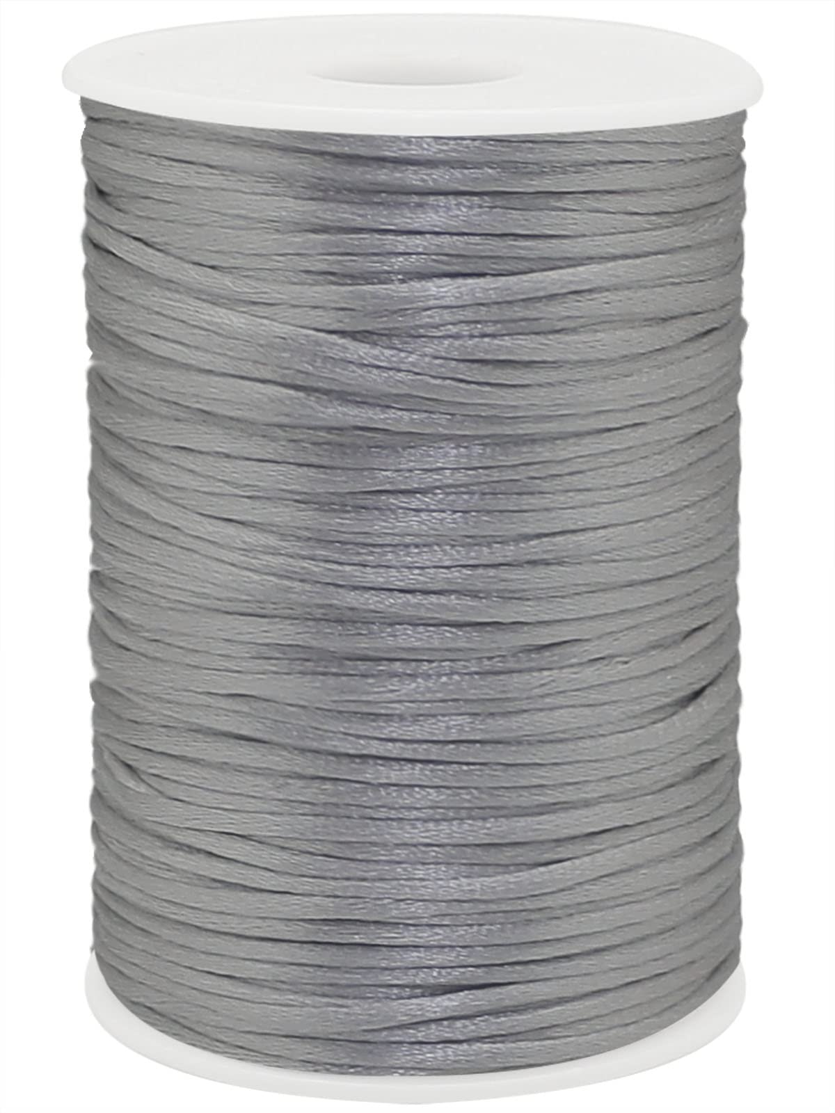 YEQIN 2mm x 100 Yards Quality Rattail Nylon Satin Cord Roll, Kumihimo Rattail, Chinese Knot (Silver)