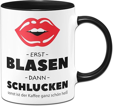 Tasse Mit Spruch Erst Blasen Dann Schlucken Versaute Zweideutige Burotasse Tassen Mit Spruchen Lustig Schwarz Amazon De Kuche Haushalt