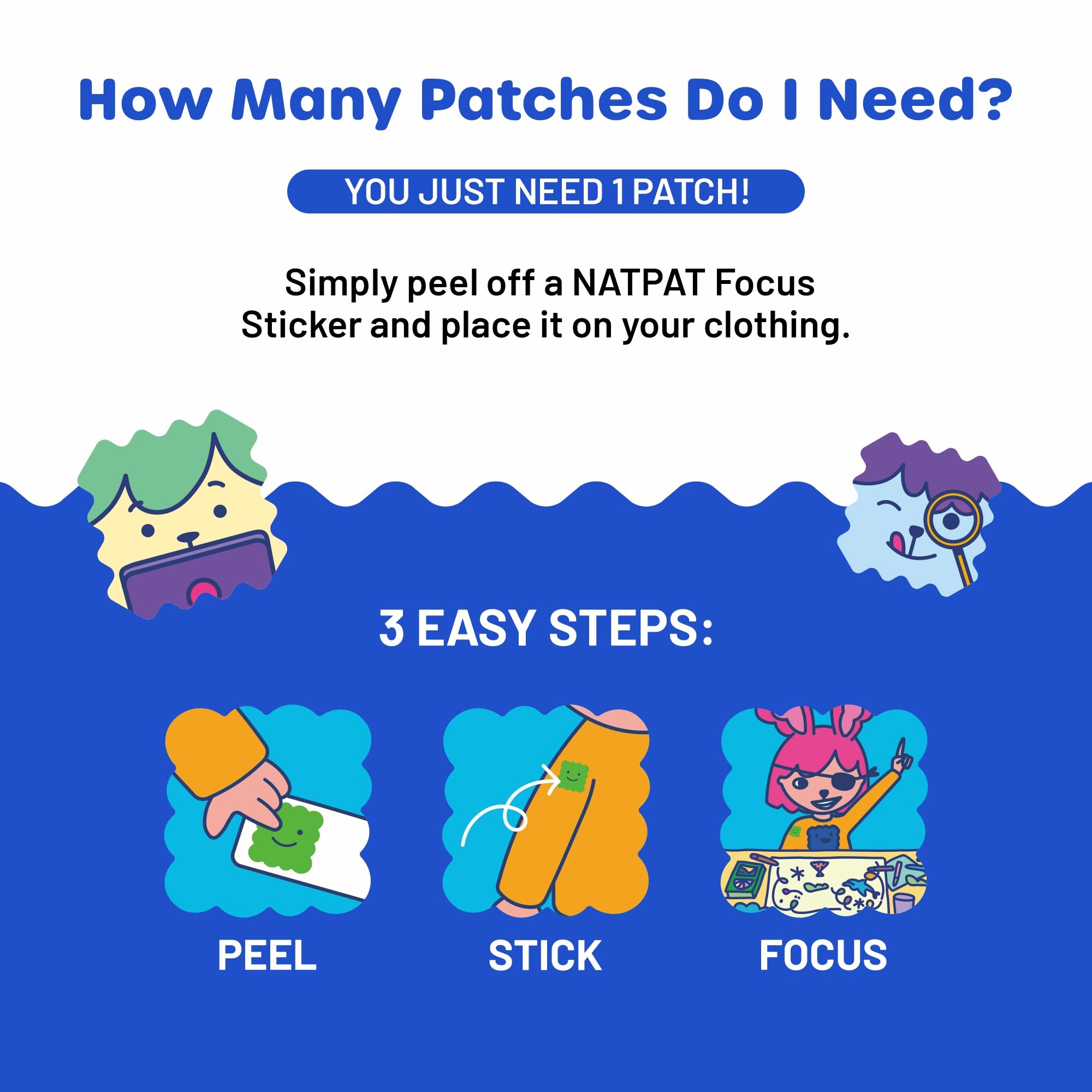 NATPAT Focus Patch Focus Enhancing Stickers for Kids and Adults - Healthy Brain Supports for Attention, Focus, and Concentration - Chemical and Drug Free - 24 Count - BuzzPatch Natural Patch