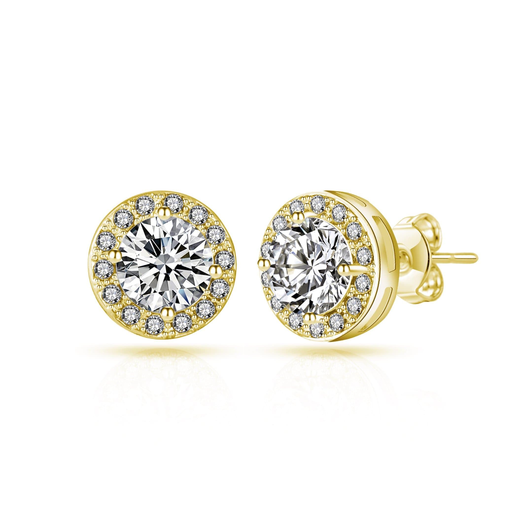 Philip Jones 18k Gold Plated Halo Earrings Created with Zircondia® Crystals