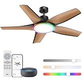 DREO Smart RGBIC Ceiling Fans with Lights, Low profile Ceiling Fan with Alexa/App, 52'' Dimmable Lighting &amp; Color Tuning, 25dB Quiet for Living Room, Game Room, Easy Installation, Black, 2026 Upgraded