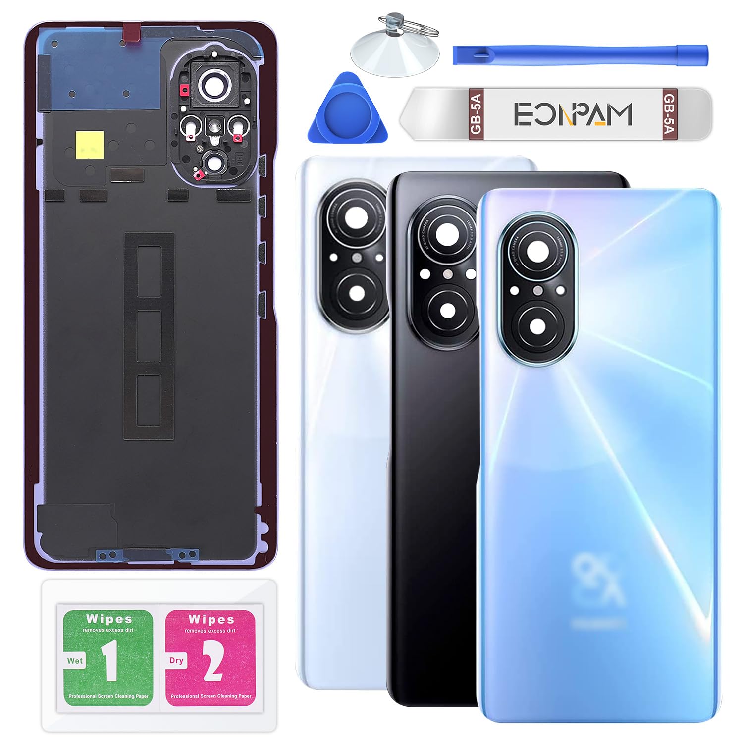 Eonpam Back Cover Glass for Huawei Nova 9 SE Rear Glass Replacement with Camera Lens + Repair Kit Genuine Rear Housing (Crystal Blue)