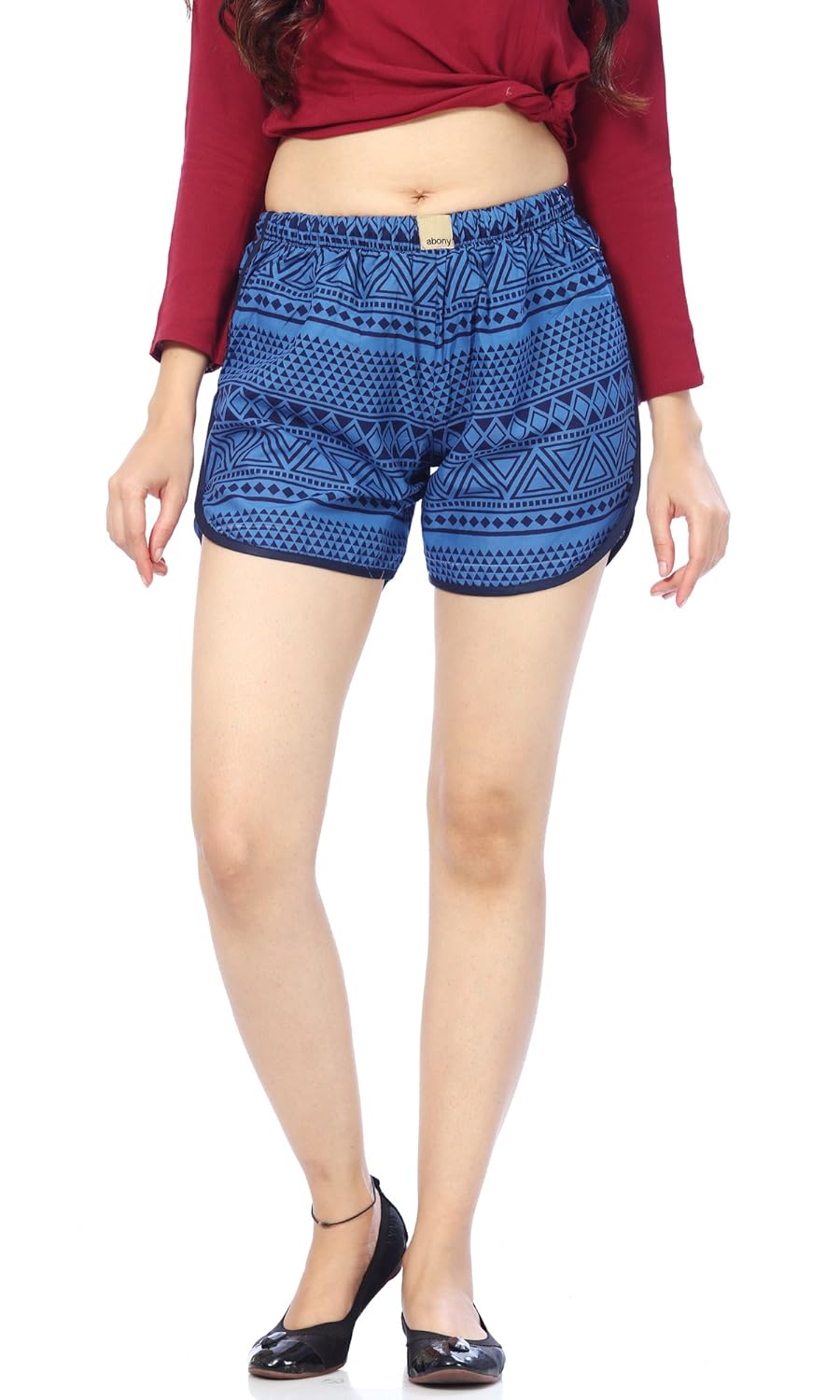 abony women's cotton blue printed shorts