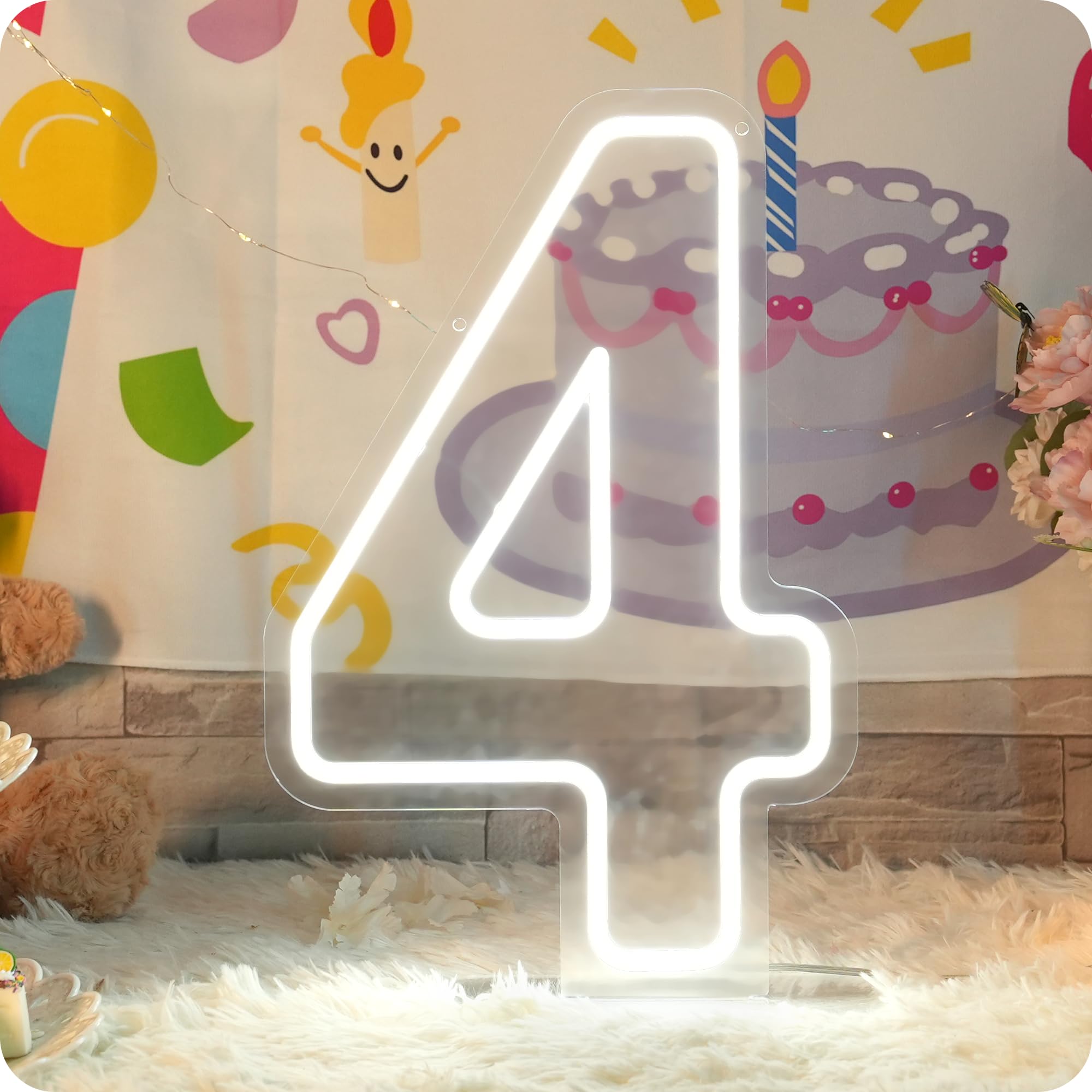 Photo 1 of YALLOVE Neon Sign Number 4, Acrylic Light up Number, Large Marquee Number Lights Sign, USB Powered Number Sign for Birthdays Decor, Party Anniversary