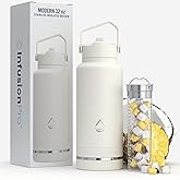 Infusion Pro Fruit Infuser Water Bottle with Straw Lid (32 oz) Stainless Steel Vacuum Insulated : 50 Recipe Fruit Infusion eBook : Large Infuser for More Flavor : Easy Cleaning : Great Gift