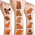 Muteitt 20 Pcs Capybara Tattoo Stickers Children Cartoon Capybara Temporary Tattoos Kids Art Animals Tattoos For Birthday Party