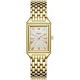 BUREI Women's Fashion Luxury Stainless Steel Watch Simple Quartz Waterproof Ladies Watch Three Hands Relogio Feminino (Gold and Rose Gold) (White Golden)