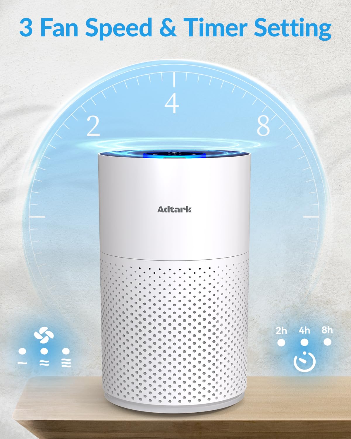 Air Purifiers for Home Bedroom, ADTARK Air Cleaner with H14 True HEPA 3-in-1 Filter, Sleep Mode & Aroma Function, 3 Light Modes, Room Air Purifier with 3 Timer for Office, Dorm, Hotel (White)