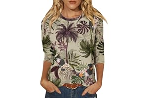 JXKIKOZE Shirts for Women 3/4 Length Sleeve Crewneck Womens Tops Spring Summer Casual Loose Sunflower Print Beach Holiday Blouses