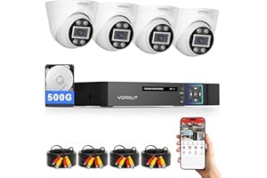 VORGUT 5MP Lite Security Camera System with 500G Hard Drive, 4 Channel AHD TVI DVR Recorder, 4pcs HD Indoor Outdoor Wired Surveillance CCTV Dome Cameras, Smart Motion Detection, Night Vision