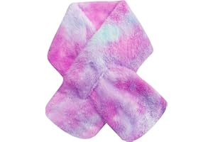 Piewag Kids Toddler Scarf Winter Rainbow Scarf Gradient Cross Tie Collar Fluffy Fur Plush Scarves Neck Warmer for Girls Boys