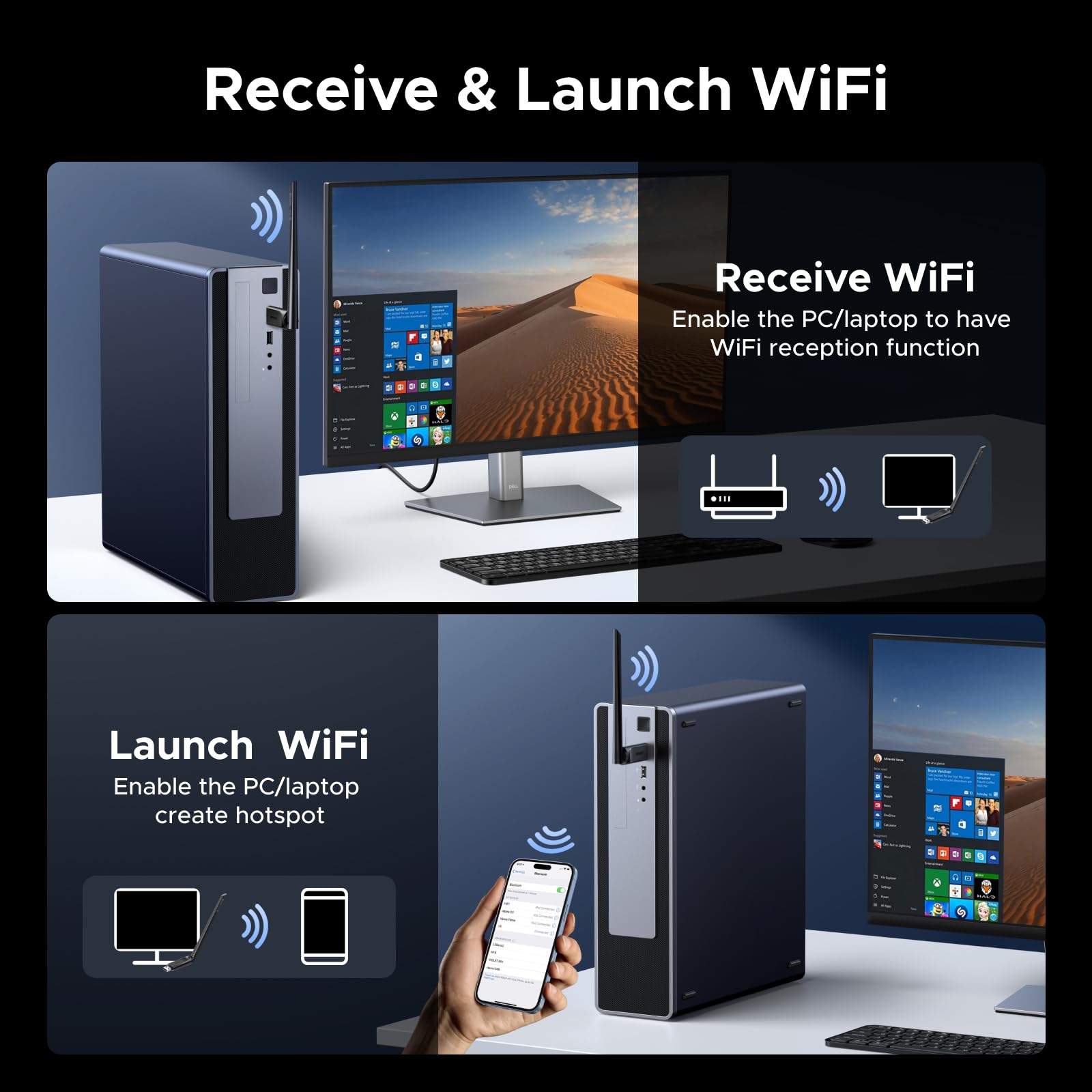 Ugreen Wifi Dongle, 2-In-1 Wi-Fi 6 Bluetooth 5.4 Wifi Adapter For Pc, Ax900 Usb Wifi Dongle 5Ghz/2.4Ghz Usb Wireless Adapter For Pc Laptop Computer Windows 10/11 - View 7